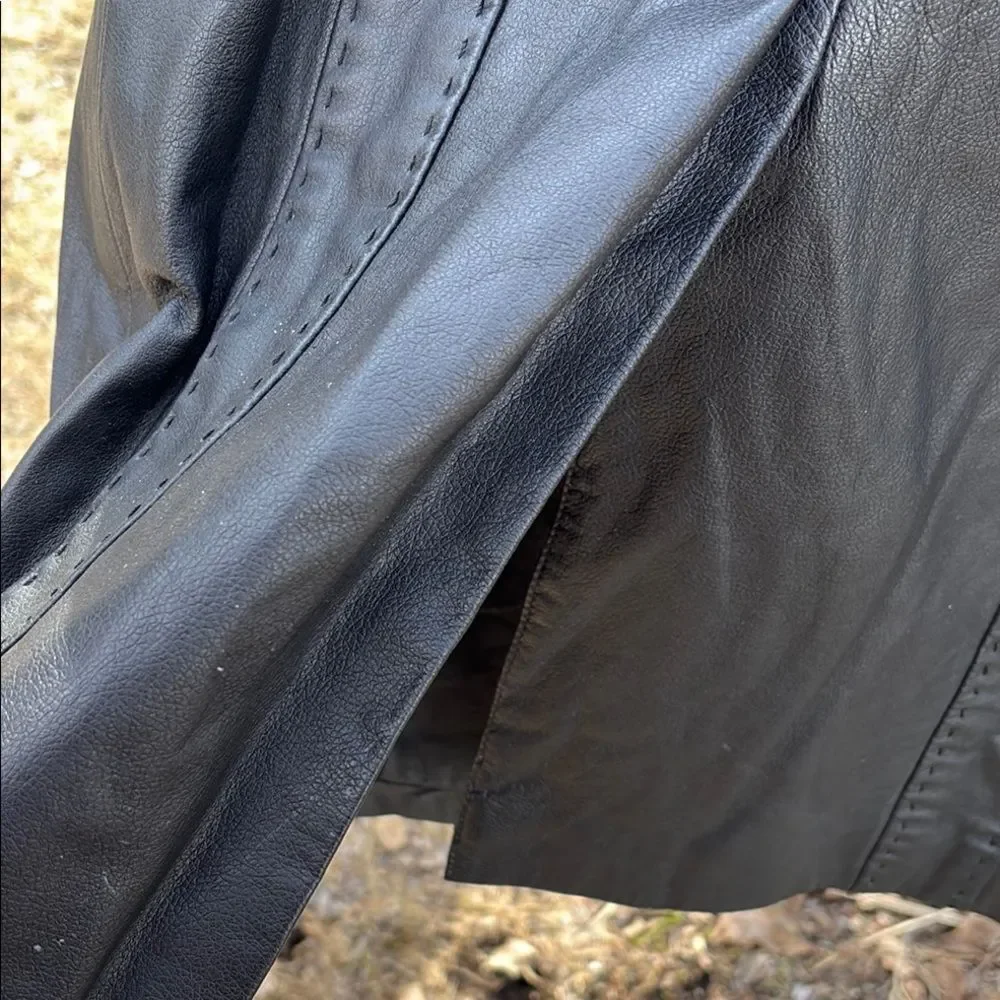 Vakko Black Leather Trench Coat Full-Length Tailored